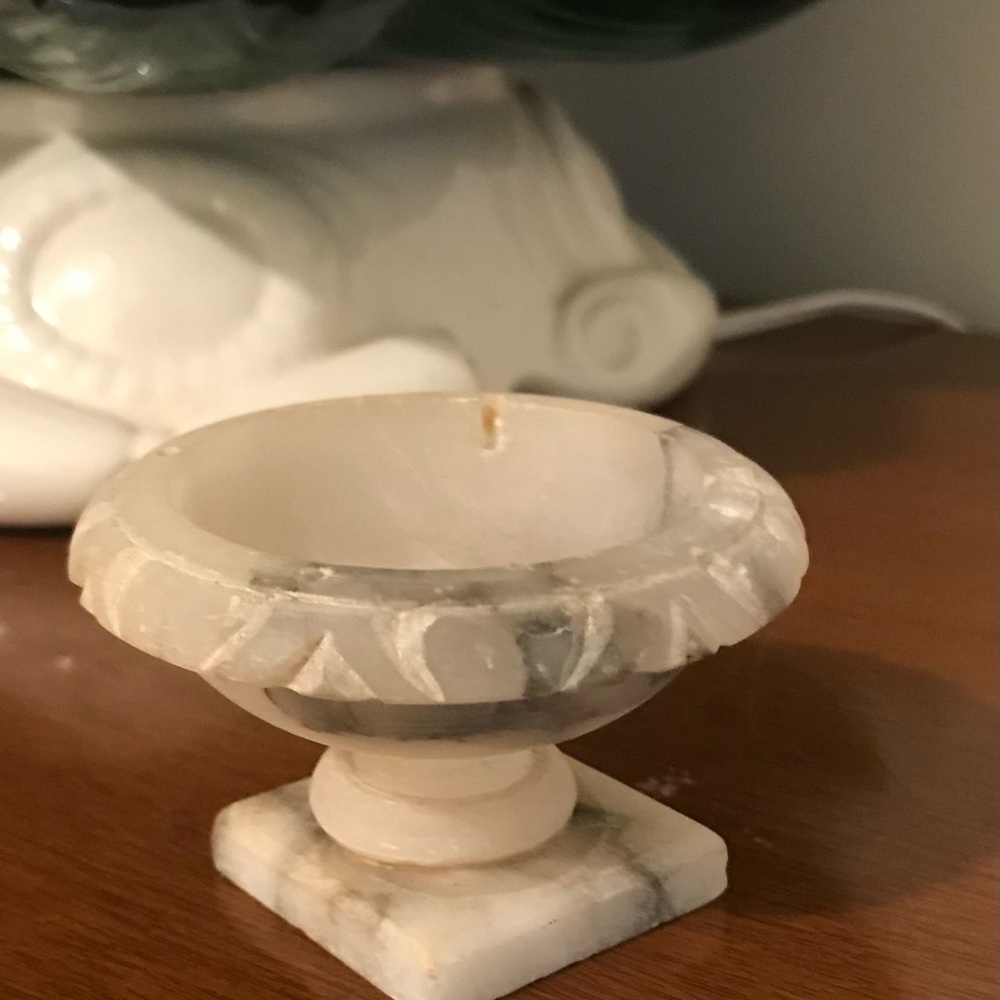 VINTAGE ALABASTER & SILVER DISH TRIVET, LEAF. - Picture 10 of 11